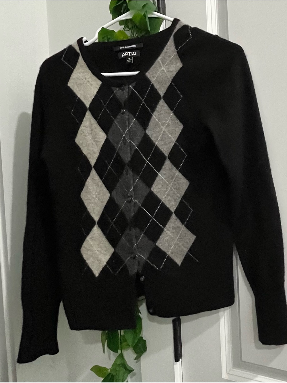 Apt. 9 Black Cardigan with Gray Argyle Front